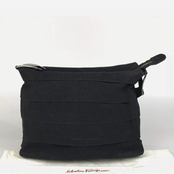 Salvatore Ferragamo Watches Handbags - Salvatore Ferragamo Bag Shoulder Bag Au 21 8138 Black Canvas Authentic